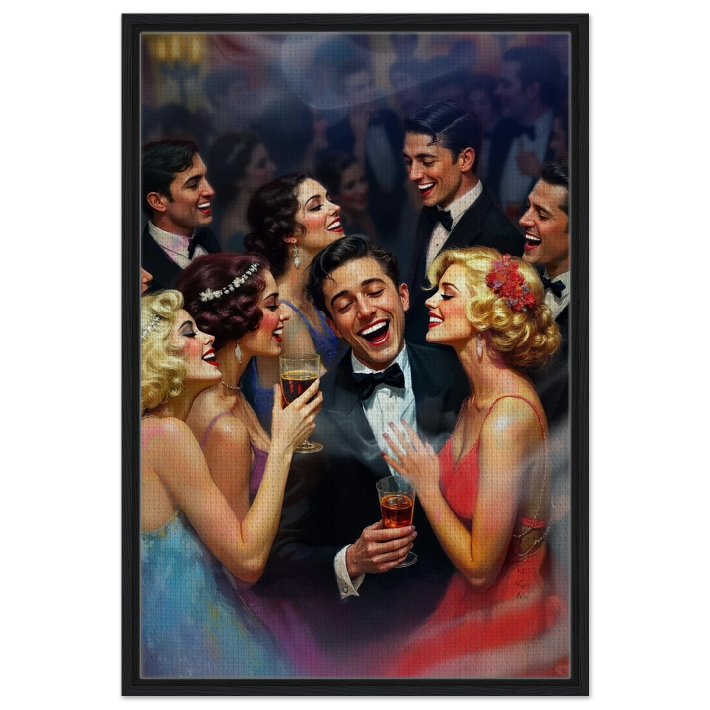 Art Deco Great Gatsby Party Print Black Wood Frame 60x90 cm 24x36″ Framed Canvas