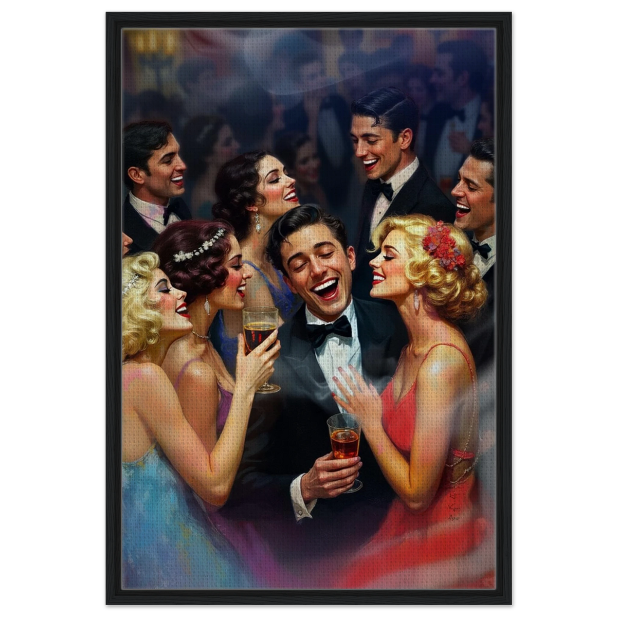 1920s Great Gatsby Speakeasy Party Art Print Black Wood Frame 60x90 cm 24x36″ Framed Canvas