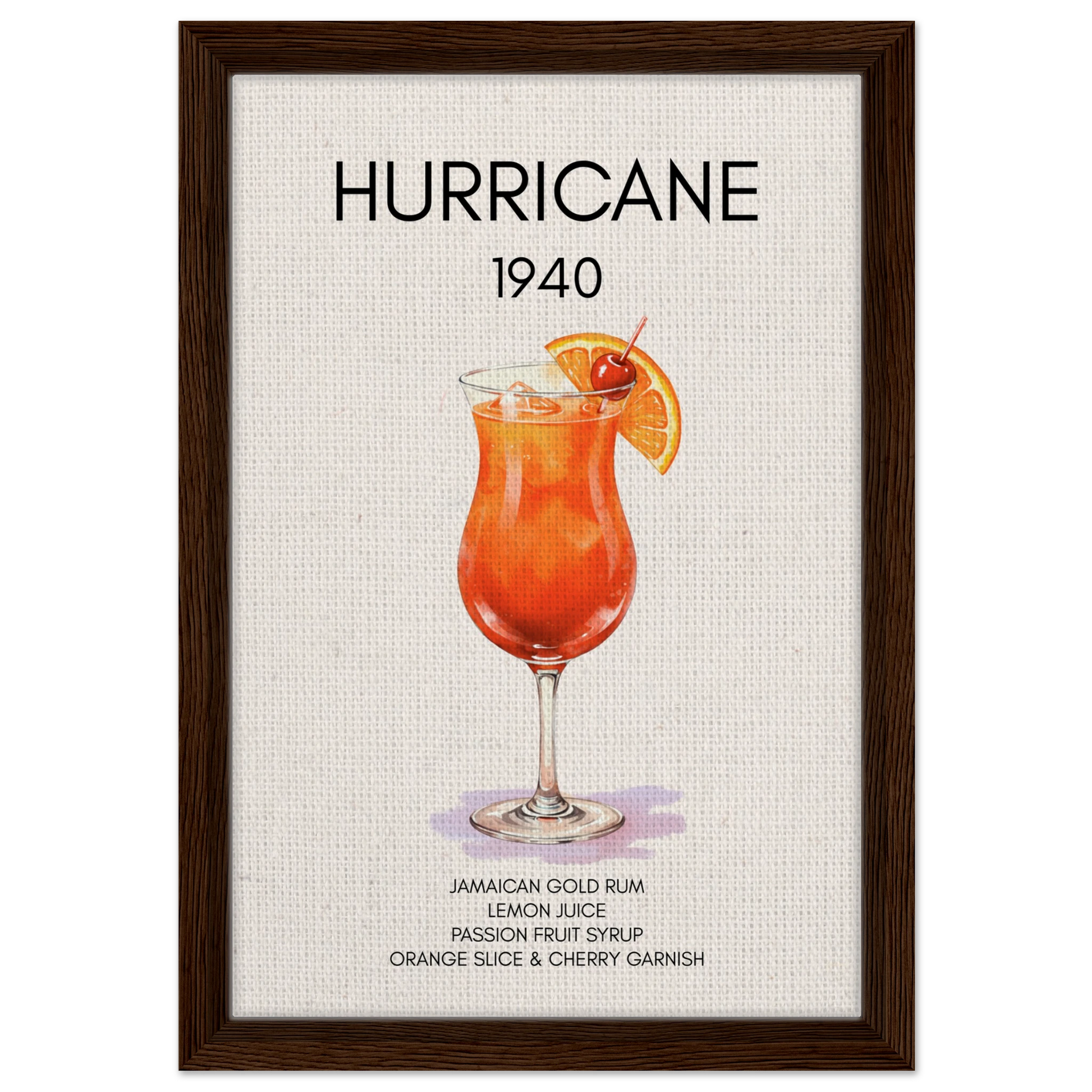 Hurricane Cocktail Bar Art Print Dark Brown Wood Frame 30x45 cm 12x18″ Framed Canvas