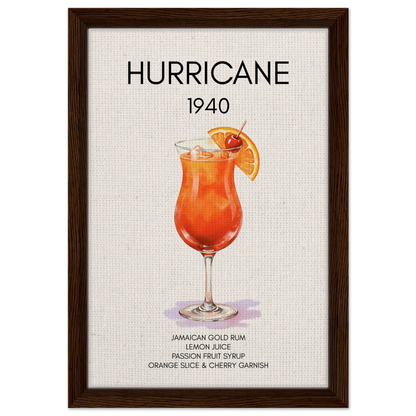 Hurricane Cocktail Bar Art Print Dark Brown Wood Frame 30x45 cm 12x18″ Framed Canvas