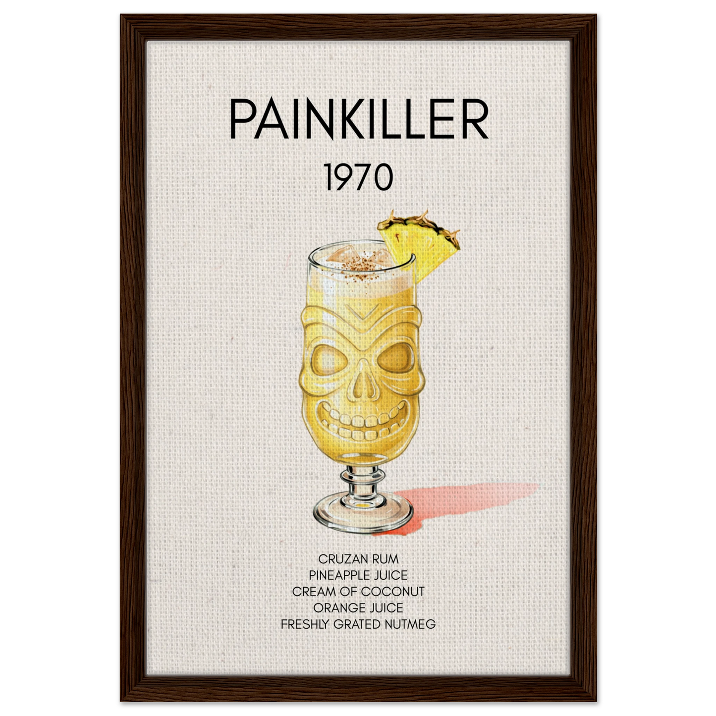 Painkiller Cocktail Bar Art Poster Print Dark Brown Wood Frame 40x60 cm 16x24″ Framed Canvas