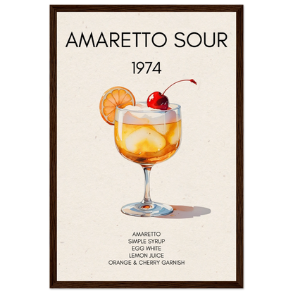 Amaretto Sour Cocktail Bar Art Print Dark Brown Wood Frame 30x45 cm 12x18″ Museum-Quality Matte Paper Wooden Framed Poster