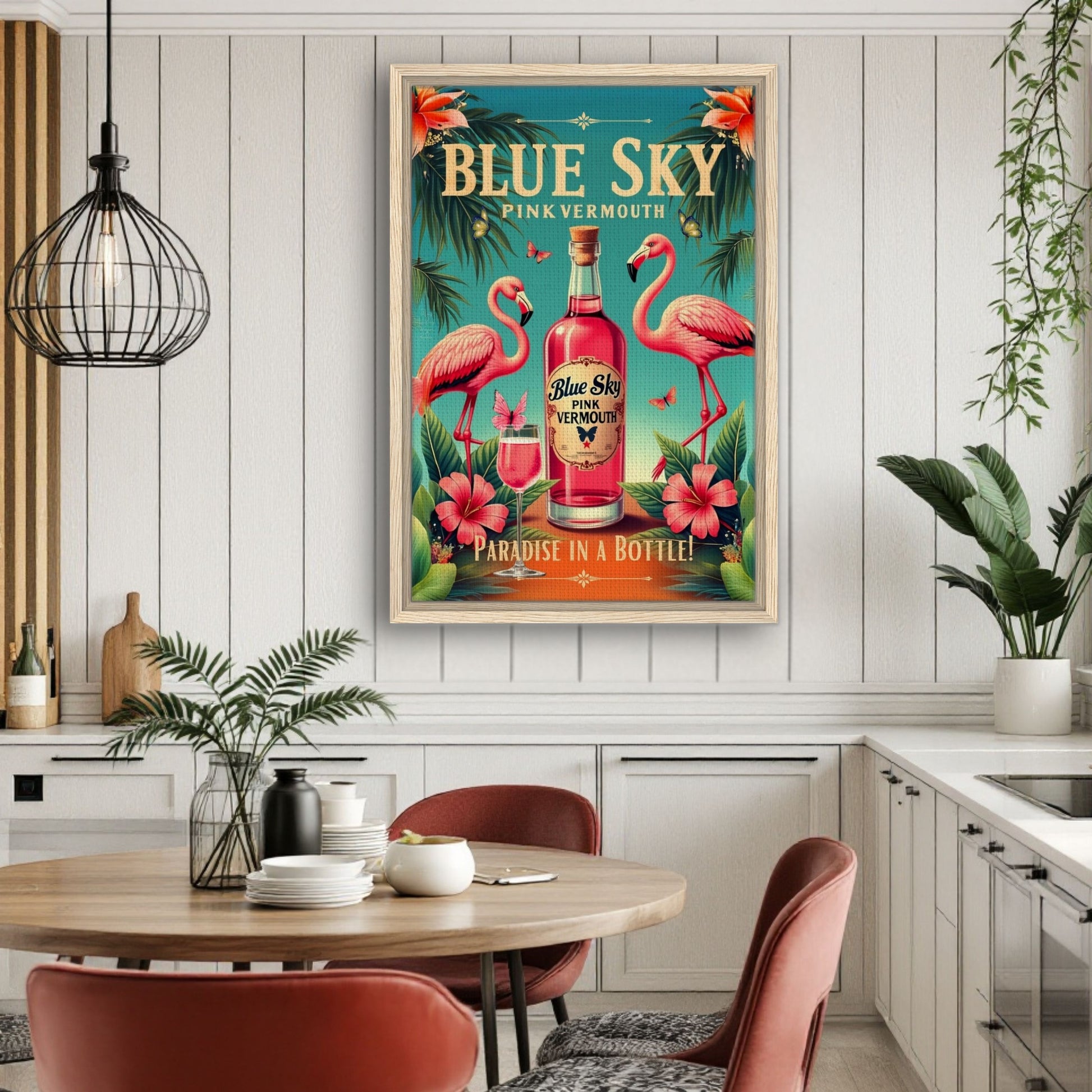 Vintage Pink Flamingo Tiki Bar Art Print