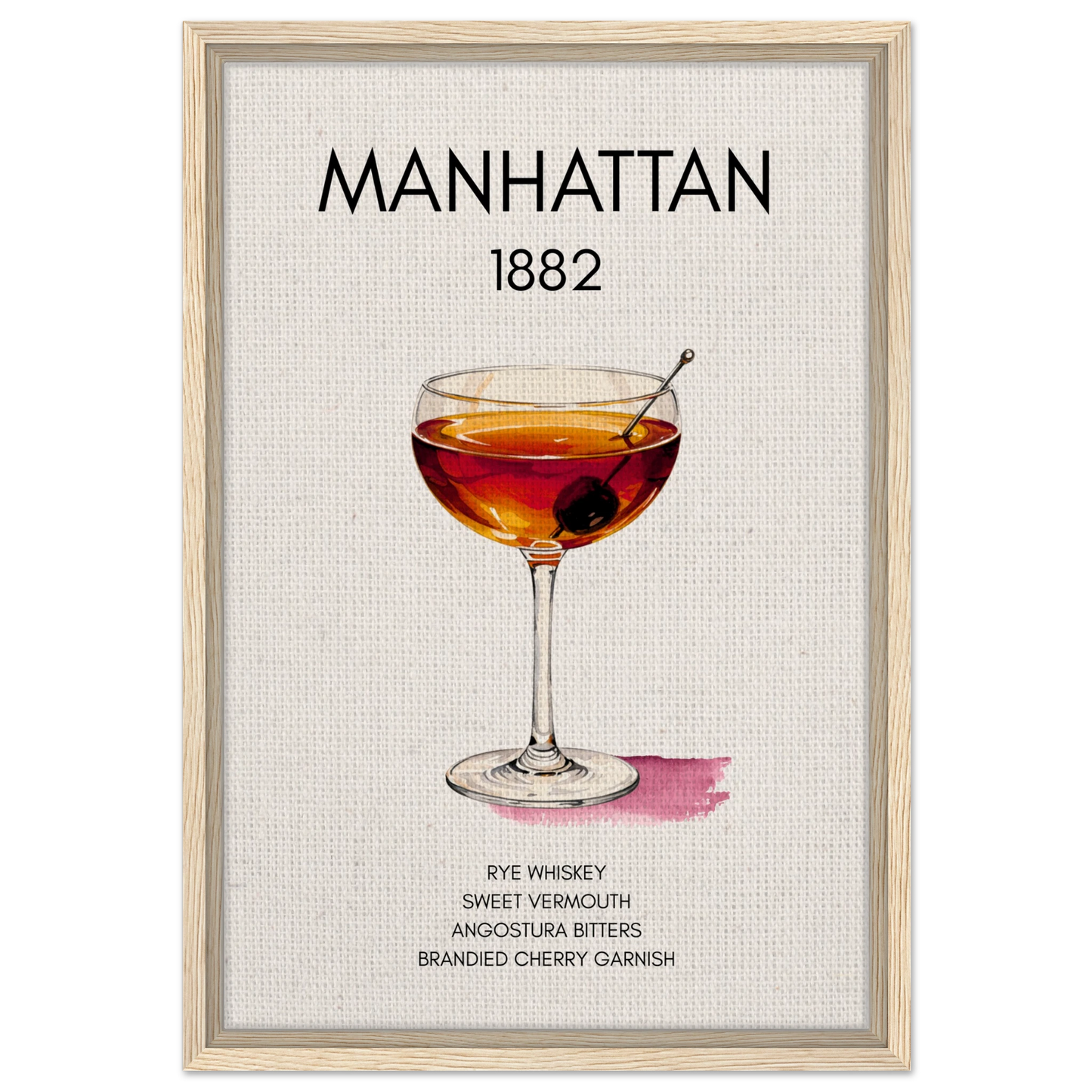 Classic Manhattan Cocktail Bar Art Poster Print Light Wood Frame 40x60 cm 16x24″ Framed Canvas