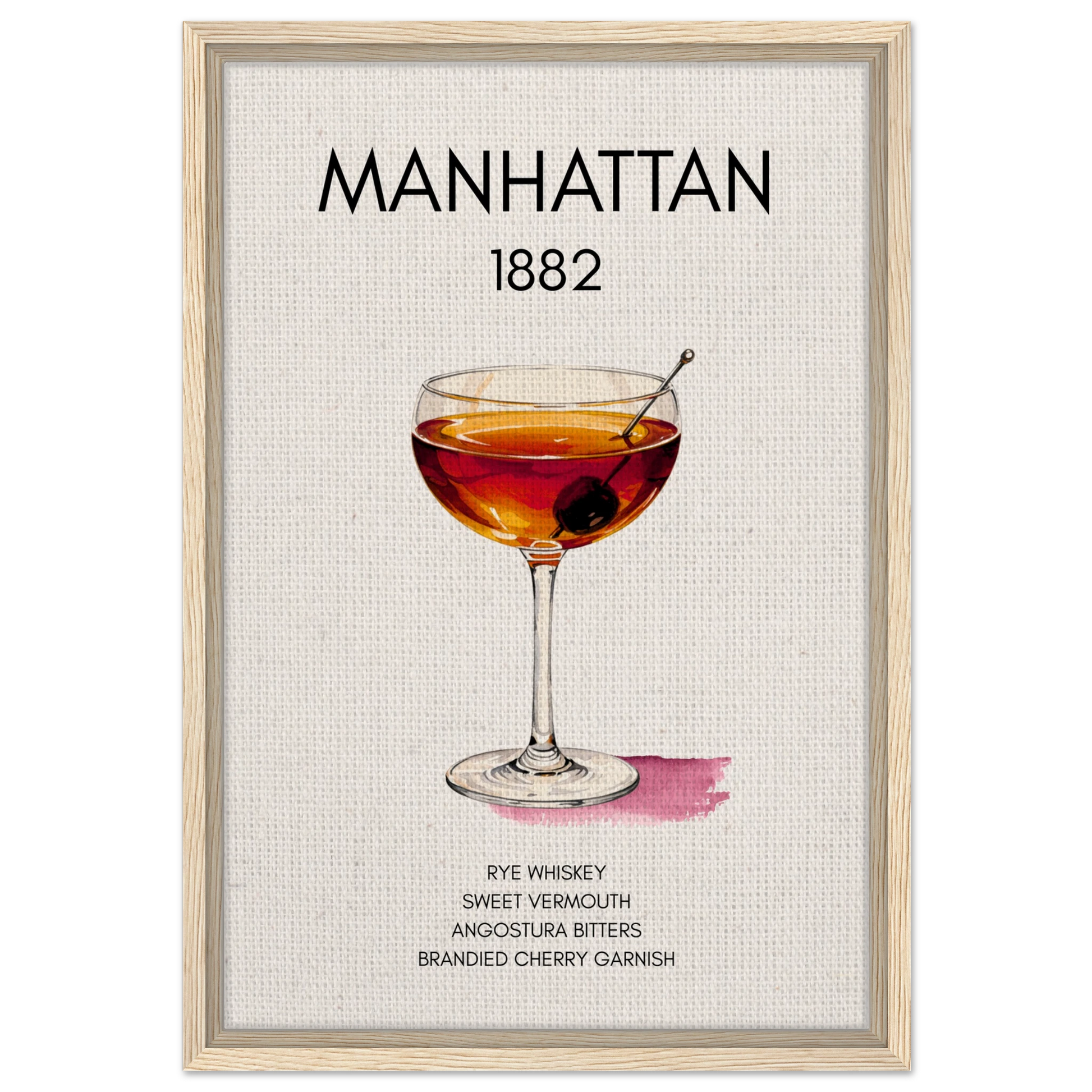 Classic Manhattan Cocktail Bar Art Print Light Wood Frame 40x60 cm 16x24″ Framed Canvas