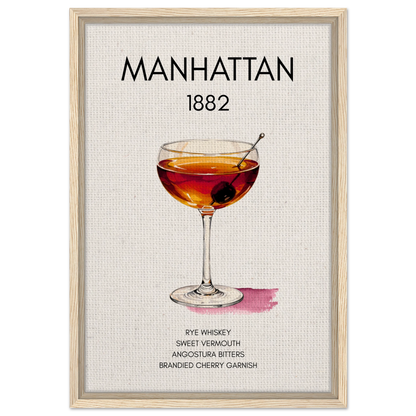 Classic Manhattan Cocktail Bar Art Print Light Wood Frame 40x60 cm 16x24″ Framed Canvas