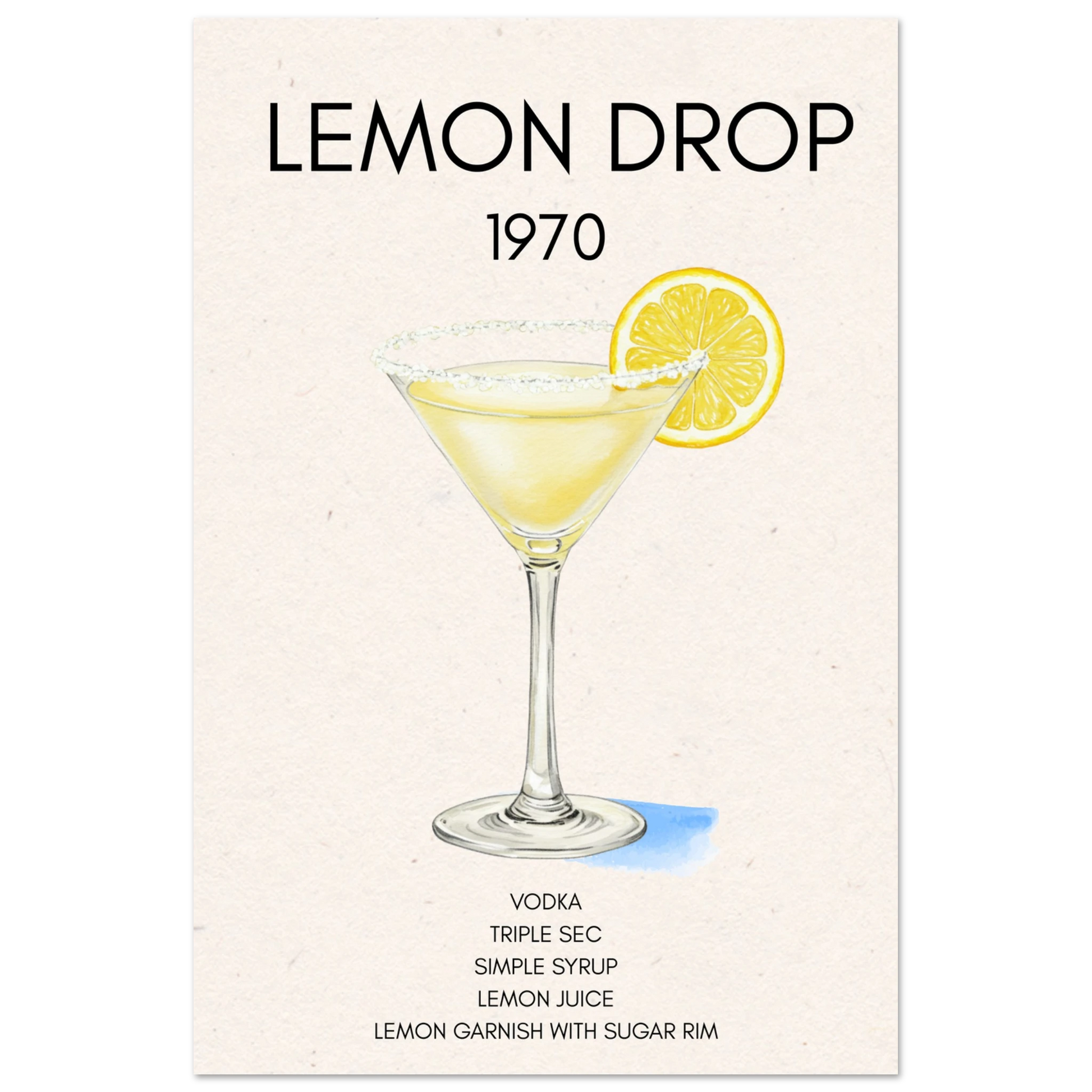 Lemon Drop Martini Cocktail Bar Art Print No Frame 30x45 cm 12x18″ Premium Matte Paper Poster