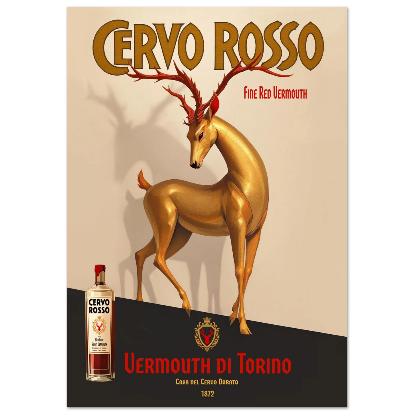 Art Deco Golden Deer Cocktail Bar Poster Print 70x100 cm 28x40″ Classic Matte Paper Poster No Frame
