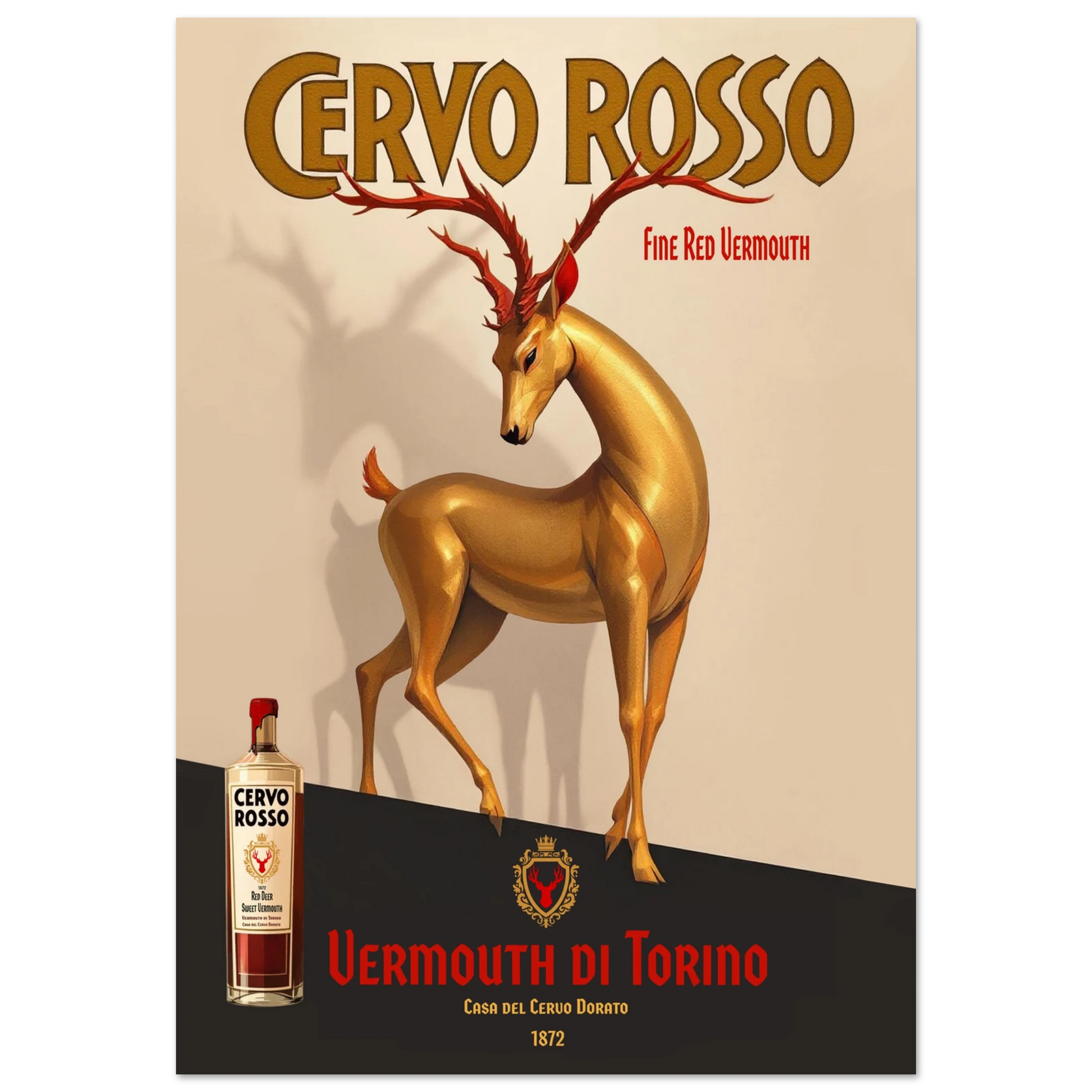 Art Deco Golden Deer Cocktail Bar Poster Print 70x100 cm 28x40″ Classic Matte Paper Poster No Frame
