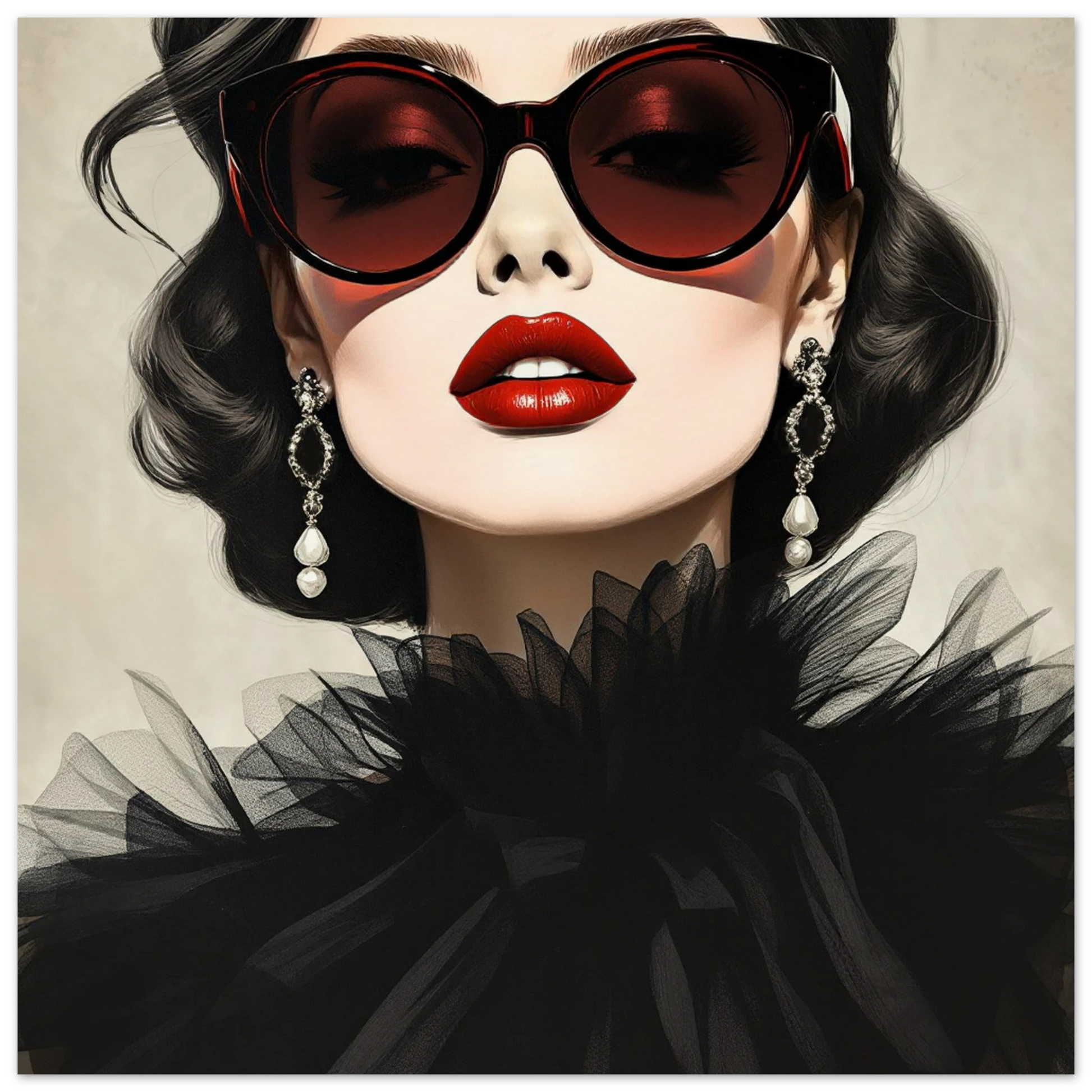 Paris Glam 80s Fashion Model Art Print 30x30 cm 12x12″ Museum-Quality Matte Paper Poster