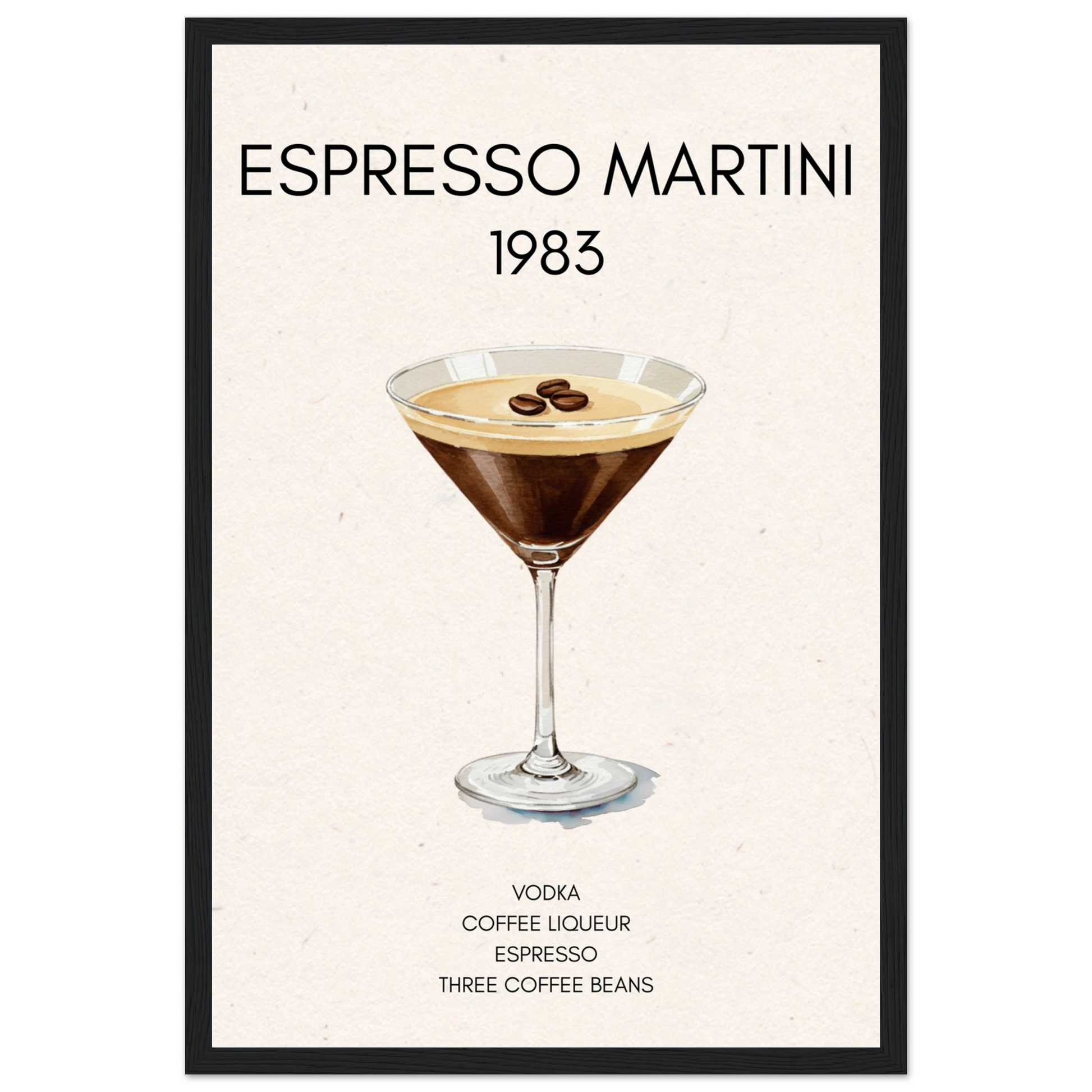 Espresso Martini Cocktail Bar Poster Print Black Wood Frame 30x45 cm 12x18″ Classic Matte Paper Wooden Framed Poster