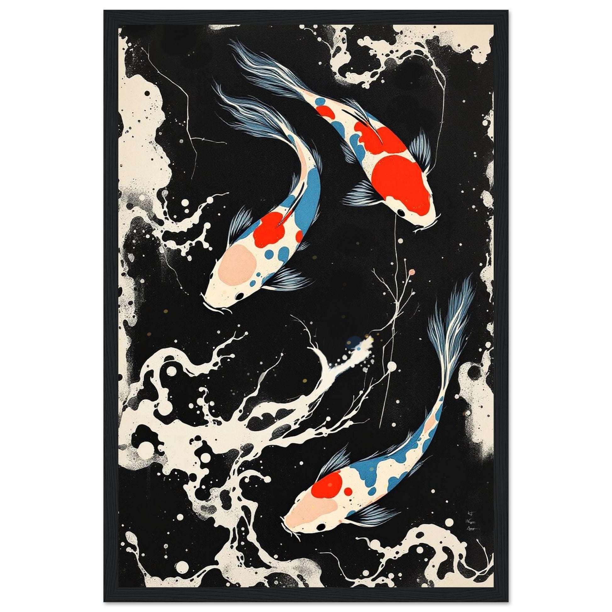 Modern Black White Koi Fish Ocean Art Print 30x45 cm 12x18″ Premium Matte Paper Wooden Framed Poster Black Wood Frame