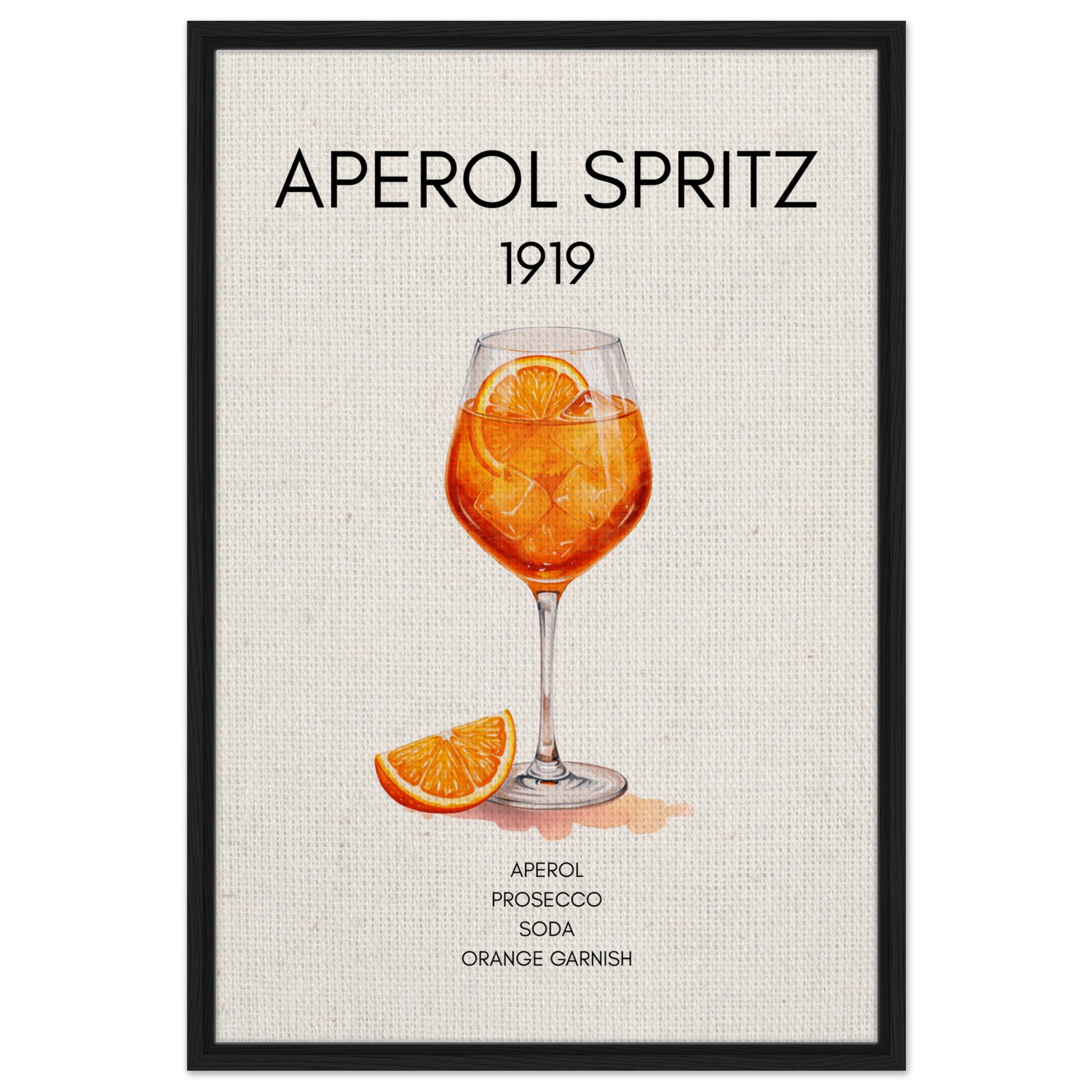 Aperol Spritz Cocktail Bar Poster Print Black Wood Frame 60x90 cm 24x36″ Framed Canvas