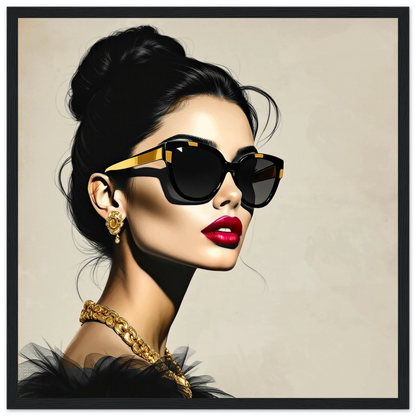 Golden Girl Chic Runway Model Art Print 40x40 cm 16x16″ Classic Matte Wooden Framed Poster