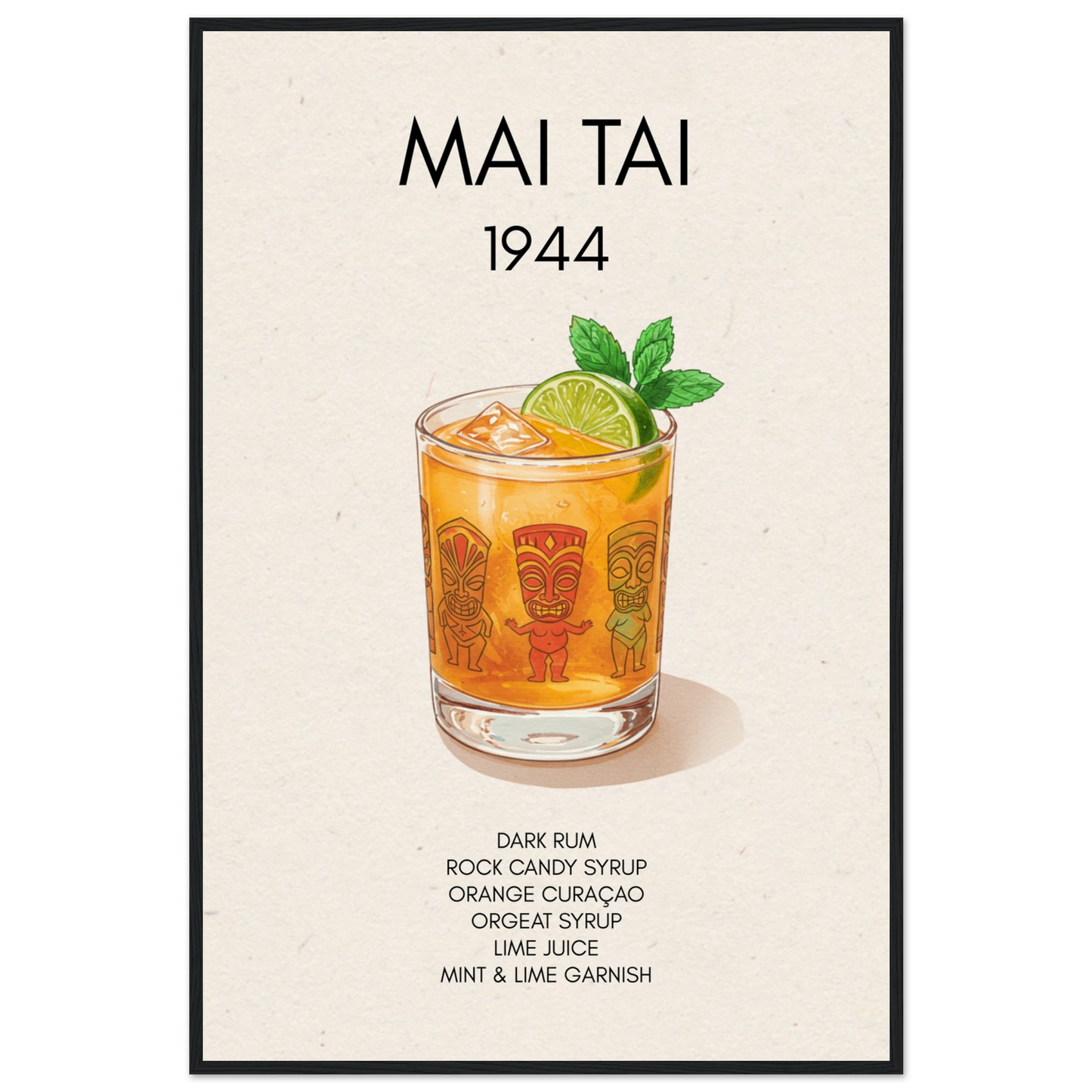 Mai Tai Tropical Cocktail Bar Poster Print Black Wood Frame 60x90 cm 24x36″ Museum-Quality Matte Paper Wooden Framed Poster