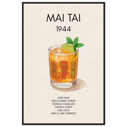 Mai Tai Tropical Cocktail Bar Poster Print Black Wood Frame 60x90 cm 24x36″ Museum-Quality Matte Paper Wooden Framed Poster