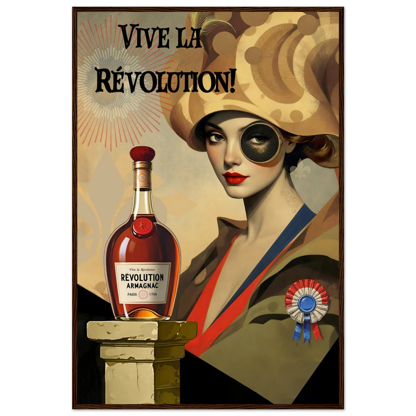 Vintage French Revolution Cognac Art Print Dark Brown Wood Frame 60x90 cm 24x36″ Premium Matte Paper Wooden Framed Poster