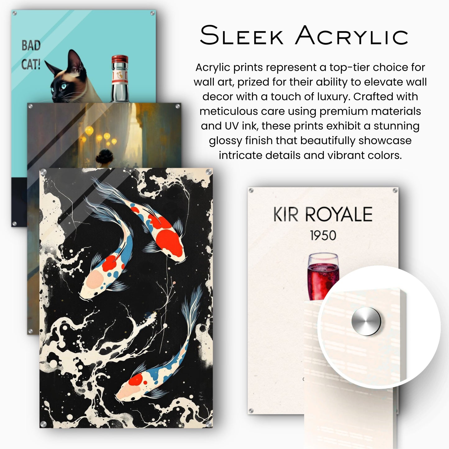 Mid-Century Modern Koi Fish Art Poster Print – Framed Abstract Black White Wall Décor