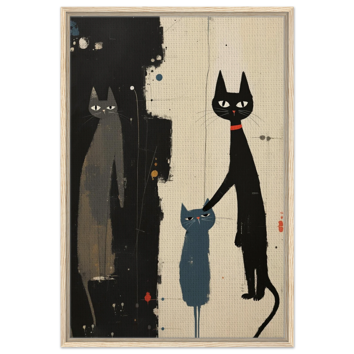 Abstract Cat Family Art Poster Print Light Wood Frame 60x90 cm 24x36″ Framed Canvas