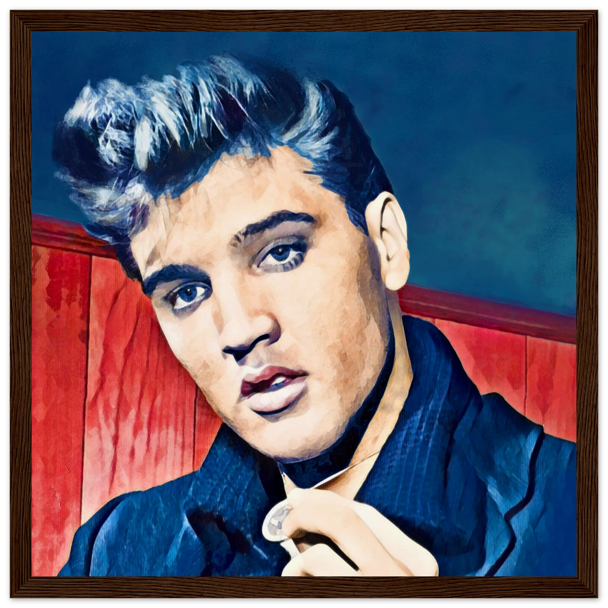 Young Elvis Presley Art Print Dark Brown Wood Frame 30x30 cm 12x12″ Museum-Quality Matte Framed Poster