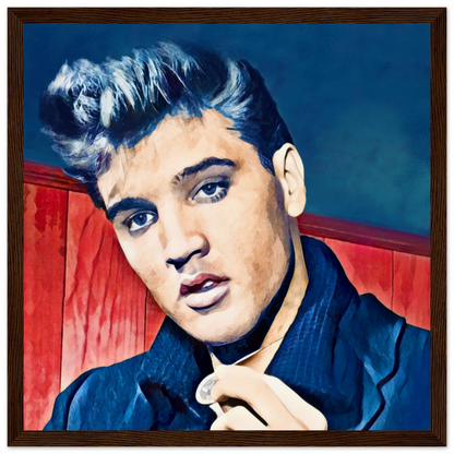 Young Elvis Presley Art Print Dark Brown Wood Frame 30x30 cm 12x12″ Museum-Quality Matte Framed Poster