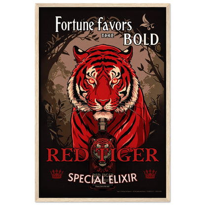 Tiger Cocktail Bar Art Poster Print 40x60 cm 16x24″ Premium Matte Framed Poster Light Wood Frame