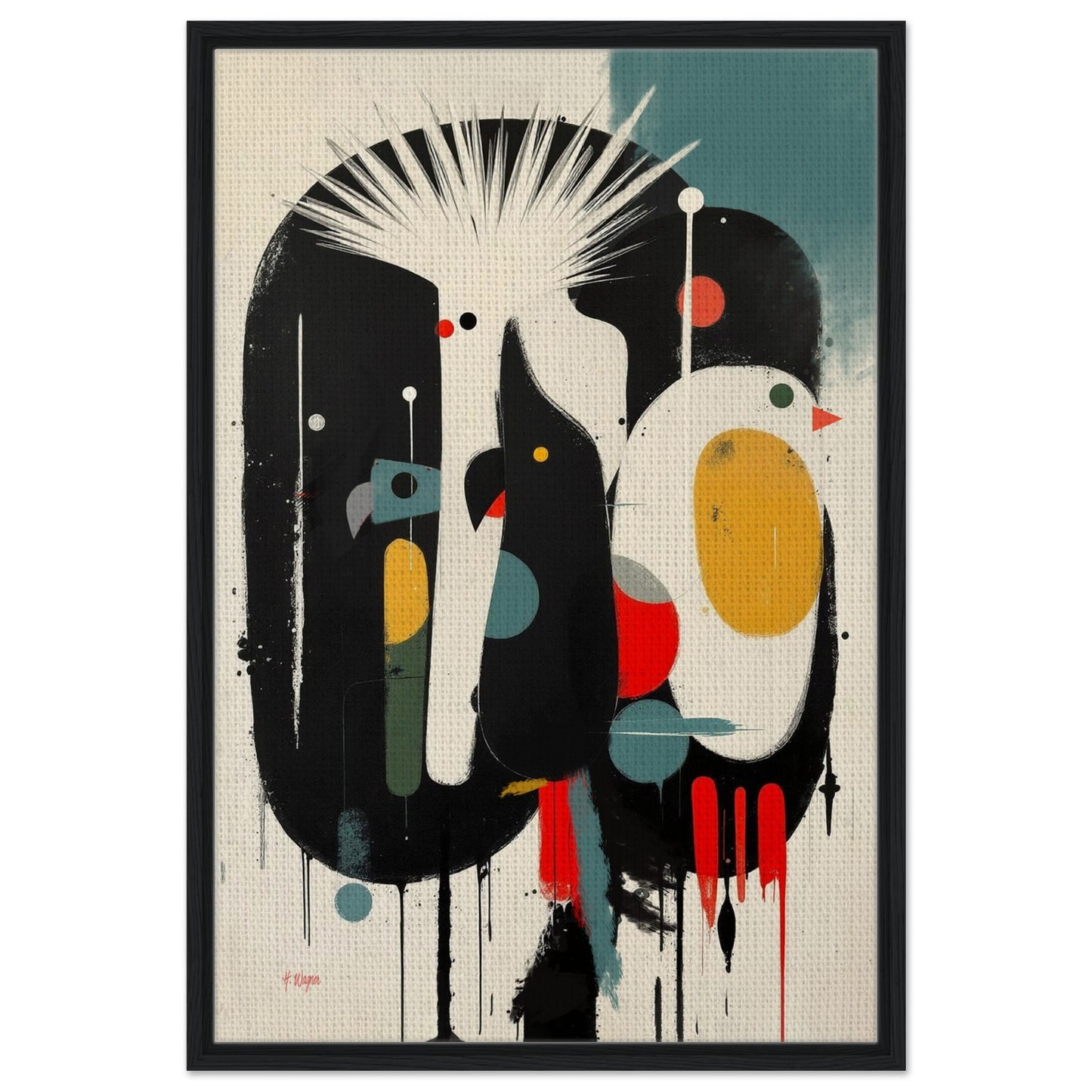 Modern Cockatoo Bird Art Poster Print - Framed Tropical Mid- Century Wall Decor Black Wood Frame 60x90 cm 24x36″ Framed Canvas