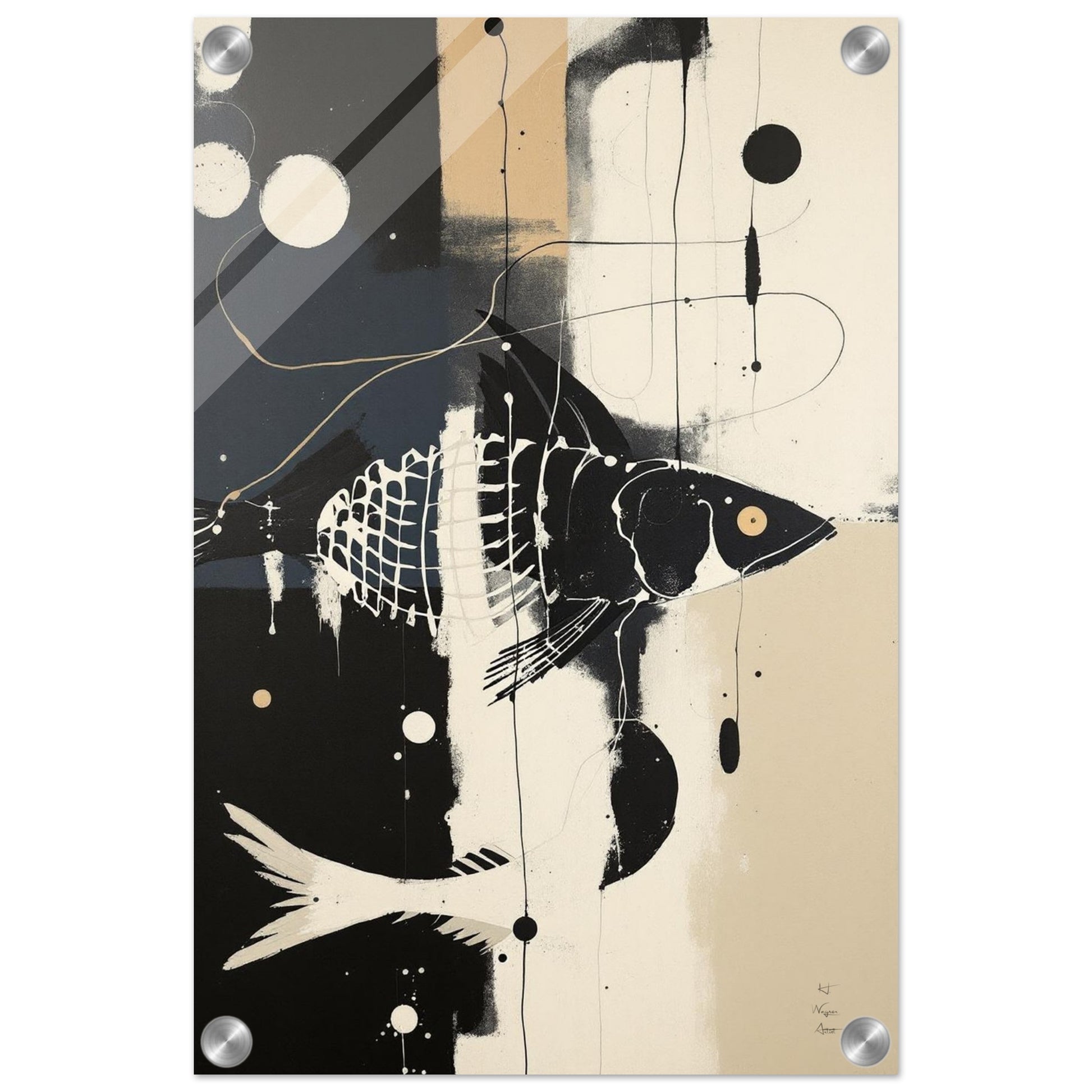 Abstract Fish Art Poster Print – Framed Modern Neutral Wall Décor Dark Brown Wood Frame 60x90 cm 24x36″ Classic Matte Framed Poster