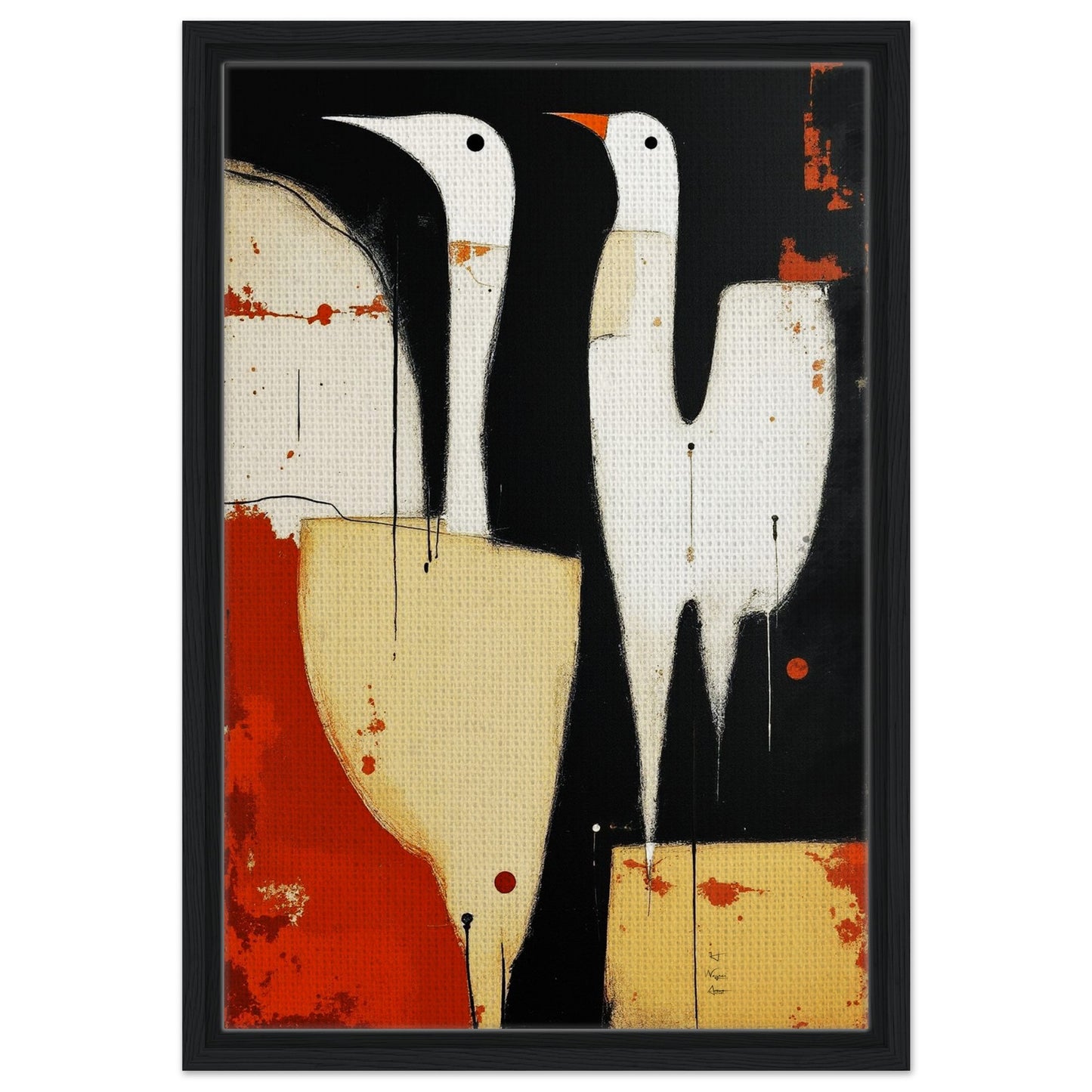 Abstract Neutral Goose Bird Art Print 40x60 cm 16x24″ Framed Canvas Black frame