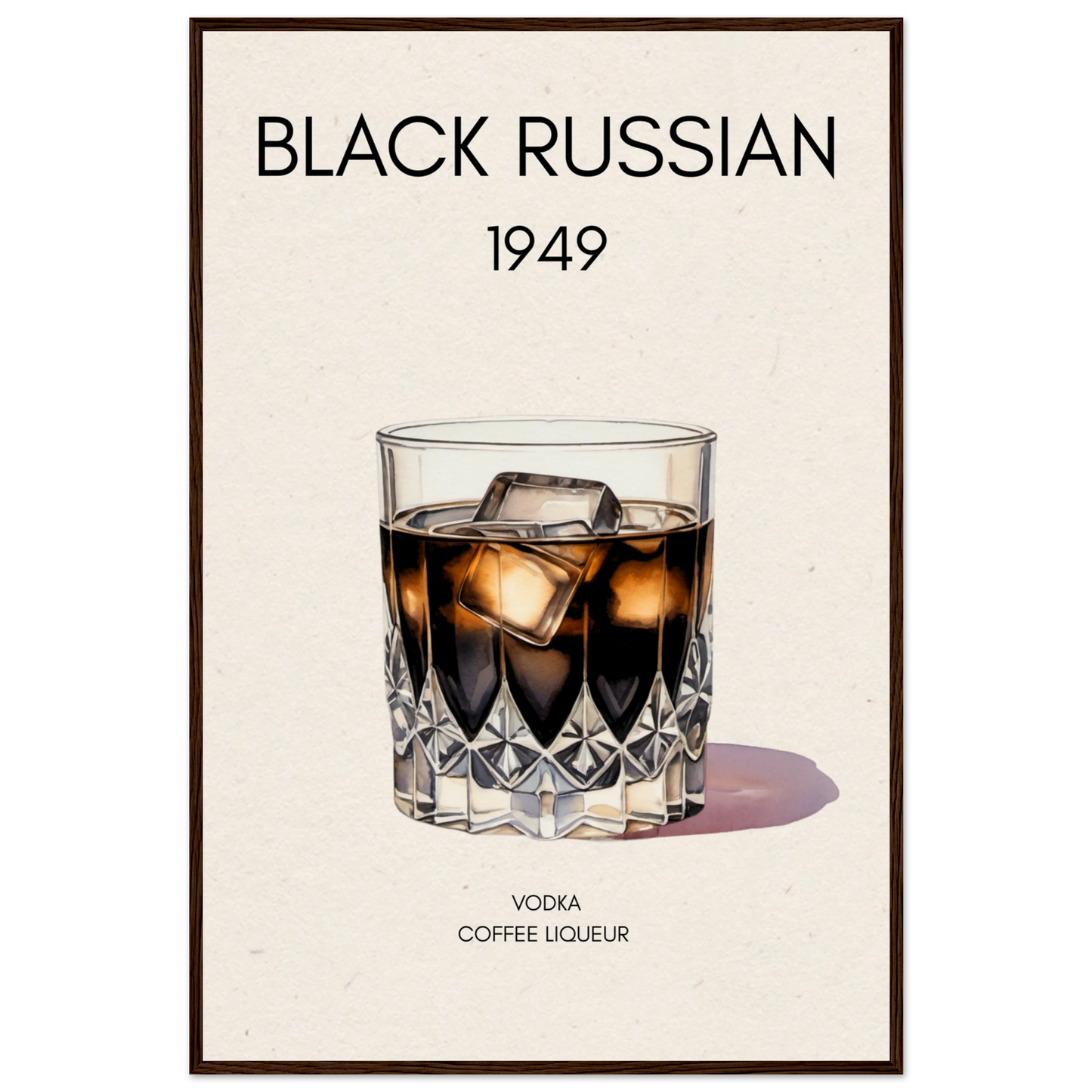 Black Russian Cocktail Bar Art Poster Print Dark Brown Wood Frame 60x90 cm 24x36″ Museum-Quality Matte Paper Wooden Framed Poster