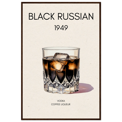 Black Russian Cocktail Bar Art Print Dark Brown Wood Frame 60x90 cm 24x36″ Museum-Quality Matte Paper Wooden Framed Poster