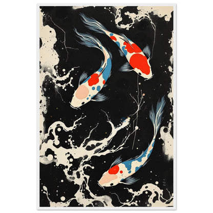 Modern Black White Koi Fish Ocean Art Print 60x90 cm 24x36″ Museum-Quality Matte Paper Wooden Framed Poster White Wood Frame