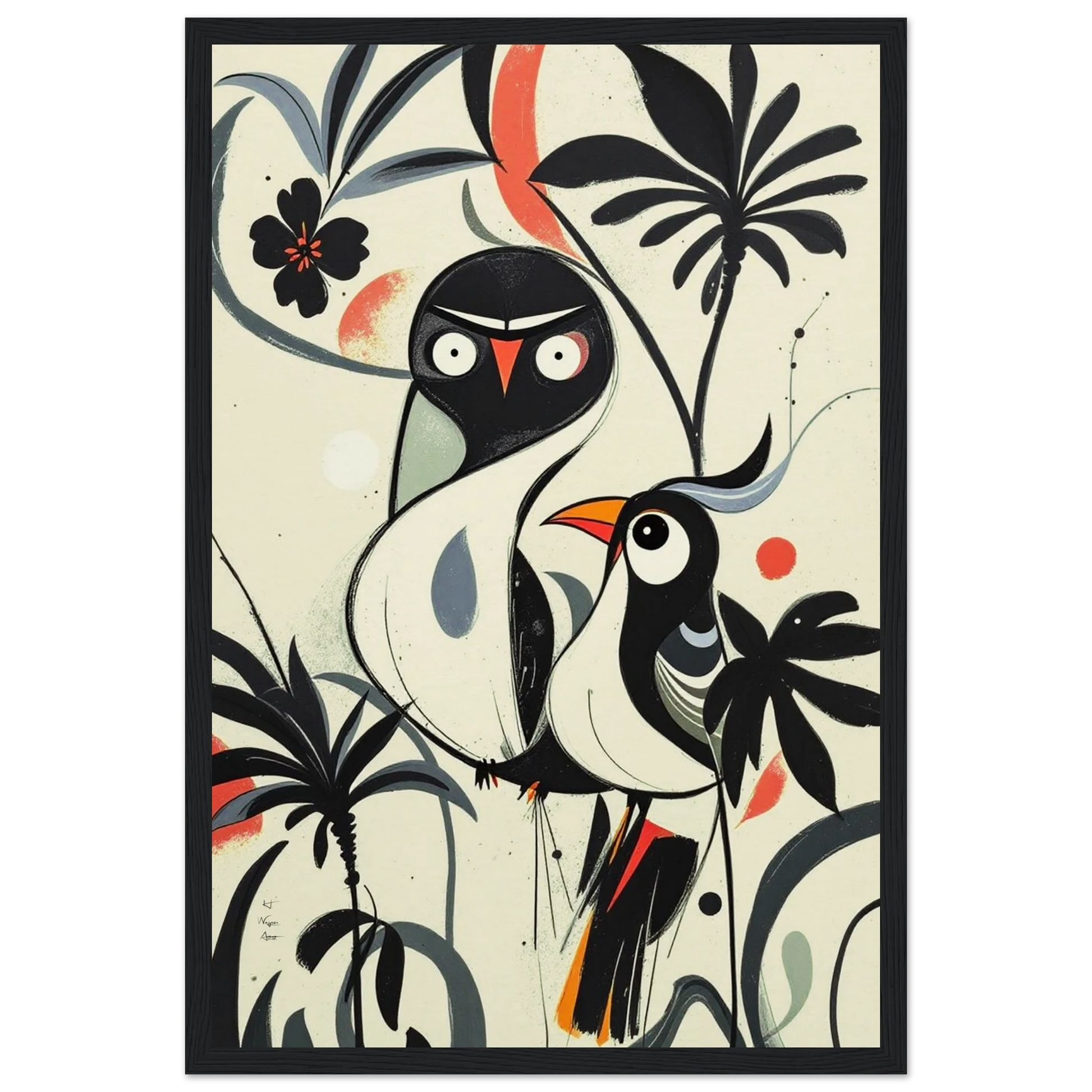 Abstract Bird Modern Tropical Art Print Black Wood Frame 30x45 cm 12x18″ Museum-Quality Matte Wooden Framed Poster