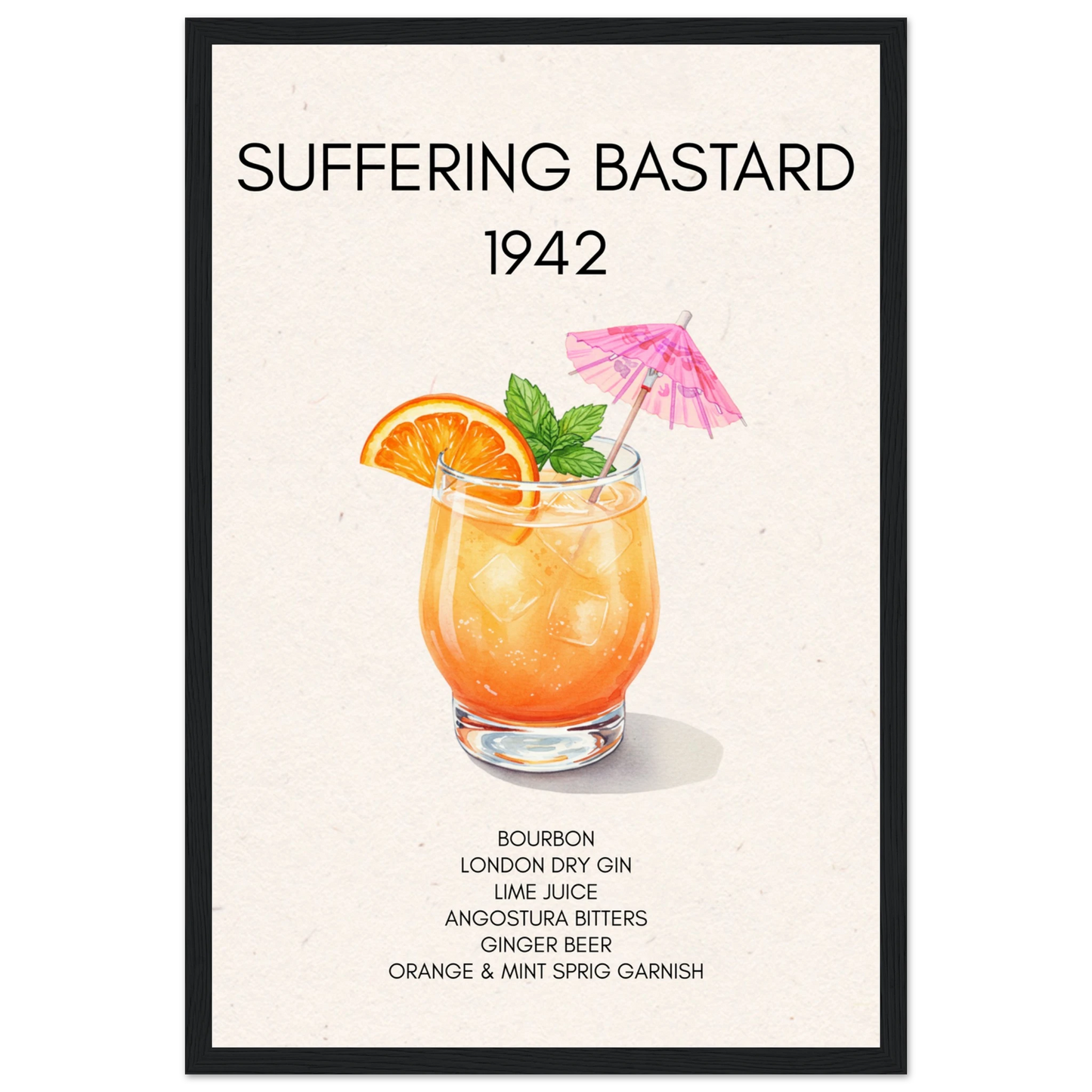 Suffering Bastard Tiki Cocktail Bar Poster Print Black Wood Frame 30x45 cm 12x18″ Classic Matte Paper Wooden Framed Poster