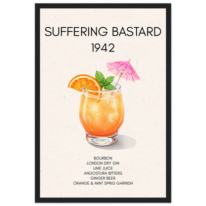Suffering Bastard Tiki Cocktail Bar Poster Print Black Wood Frame 30x45 cm 12x18″ Classic Matte Paper Wooden Framed Poster