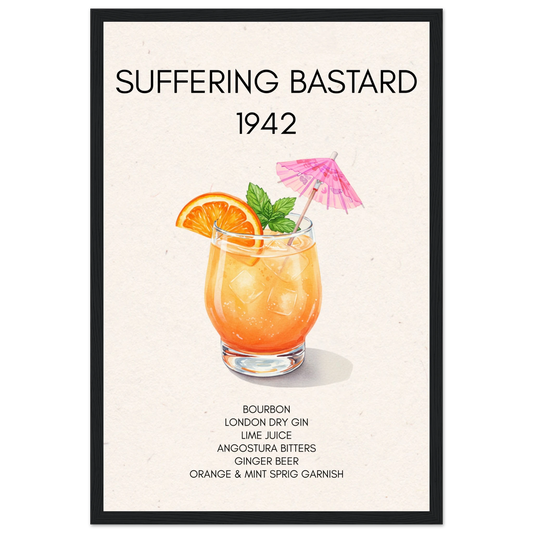 Suffering Bastard Tiki Cocktail Bar Poster Print Black Wood Frame 30x45 cm 12x18″ Classic Matte Paper Wooden Framed Poster