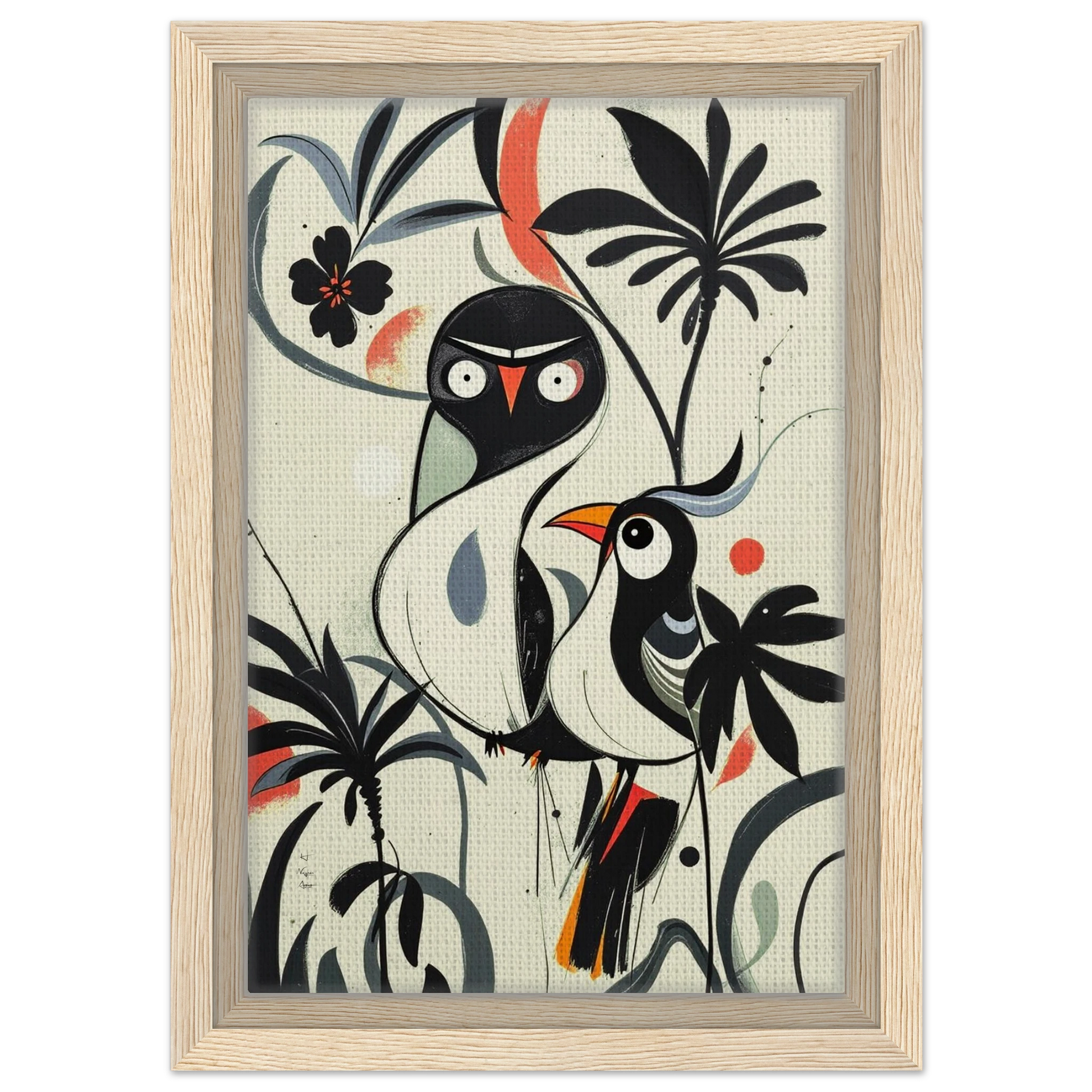 Abstract Bird Modern Tropical Art Print Light Wood Frame 20x30 cm 8x12″ Framed Canvas