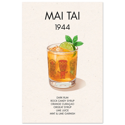 Mai Tai Tropical Cocktail Bar Poster Print No Frame 30x45 cm 12x18″ Classic Matte Paper Poster