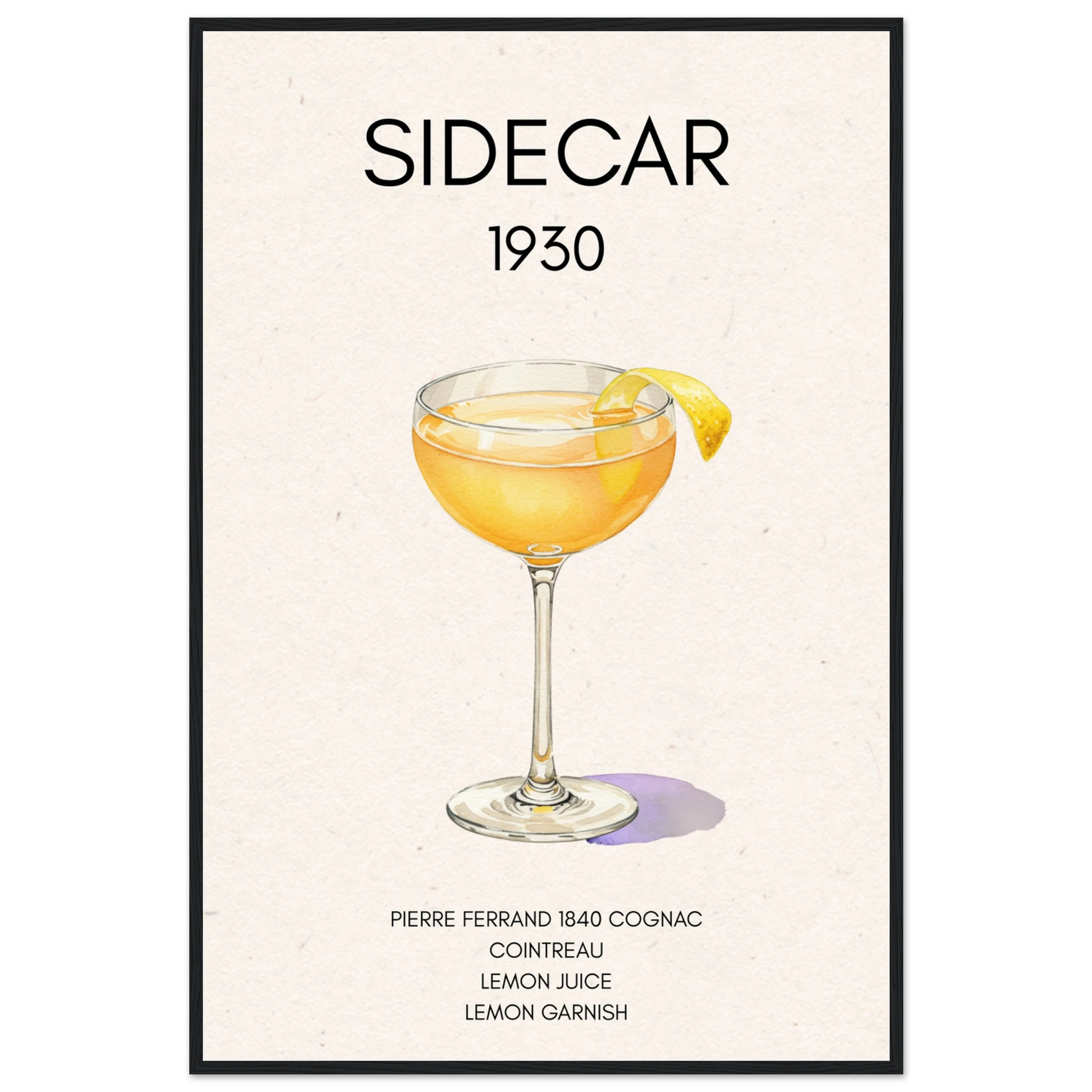 Classic Sidecar Cocktail Bar Art Print Black Wood Frame 60x90 cm 24x36″ Premium Matte Paper Wooden Framed Poster