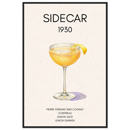 Classic Sidecar Cocktail Bar Art Print Black Wood Frame 60x90 cm 24x36″ Premium Matte Paper Wooden Framed Poster