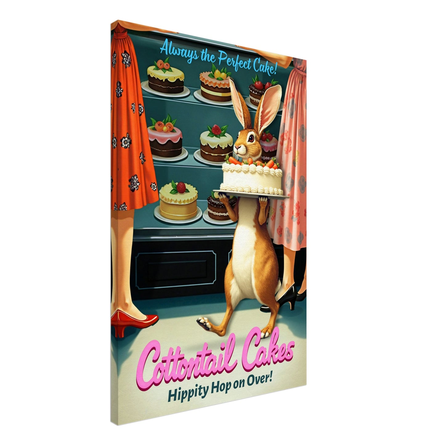 Cottontail Cakes 1950s Rabbit Art Print 60x90 cm 24x36″ Gallery Wrapped Canvas - 1.5" Mirrored Sides