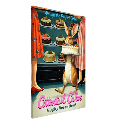 Cottontail Cakes 1950s Rabbit Art Print 60x90 cm 24x36″ Gallery Wrapped Canvas - 1.5" Mirrored Sides