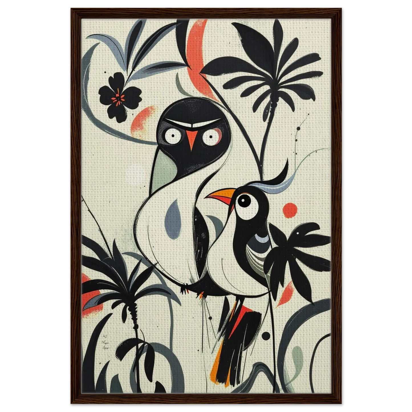 Abstract Bird Modern Tropical Art Print Dark Brown Wood Frame 60x90 cm 24x36″ Framed Canvas