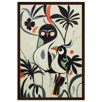 Abstract Bird Modern Tropical Art Print Dark Brown Wood Frame 60x90 cm 24x36″ Framed Canvas