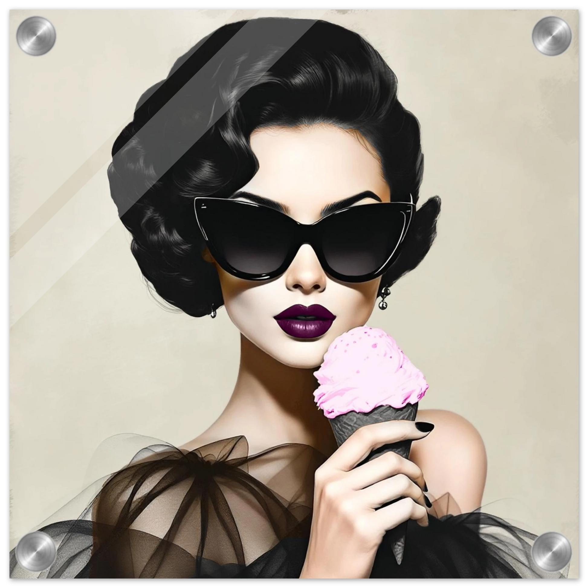 Retro Fashion Model Ice Cream Art Print 30x30 cm 12x12″ Sleek Acrylic Print
