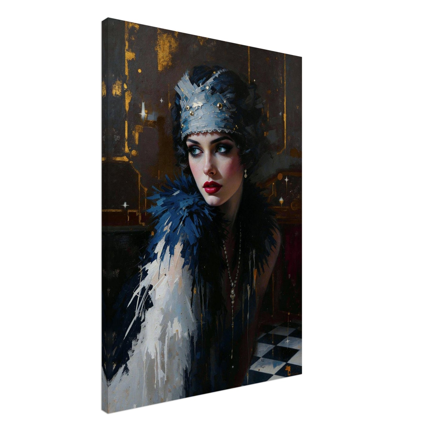 1920s Gatsby Flapper Painting Art Print - Speakeasy Prohibition Wall Decor 28x40″ Gallery Wrapped Canvas - 1.5" Mirrored Sides