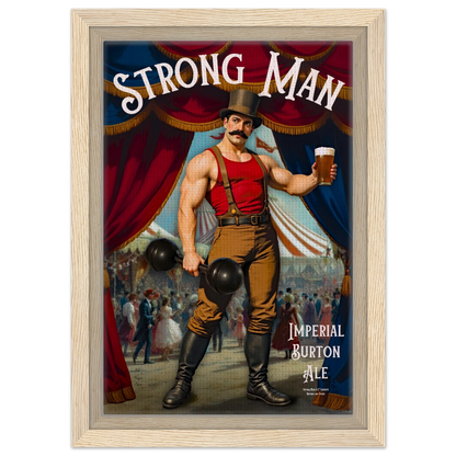 Vintage Victorian Circus Strongman Ale Art Print Light Wood Frame 20x30 cm 8x12″ Framed Canvas