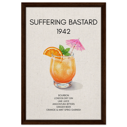 Suffering Bastard Tiki Cocktail Bar Poster Print Dark Brown Wood Frame 40x60 cm 16x24″ Framed Canvas