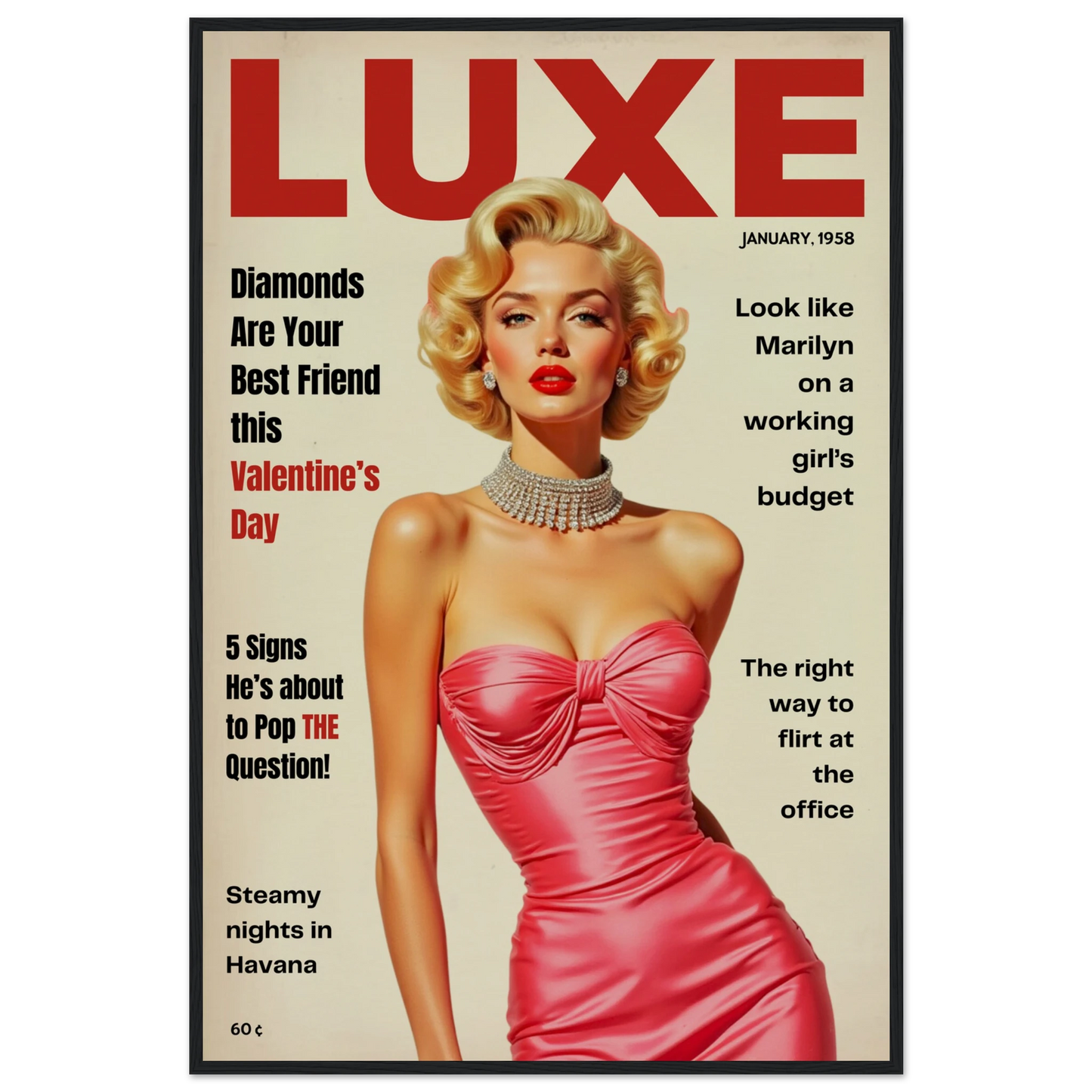 Marilyn Monroe Hollywood Glam Art Print 60x90 cm 24x36″ Museum-Quality Matte Paper Wooden Framed Poster Black Wood Frame