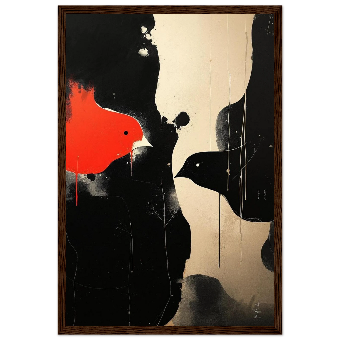Abstract Bird Minimalist Fine Art Print 30x45 cm 12x18″ Classic Matte Paper Wooden Framed Poster Dark Brown Wood Frame